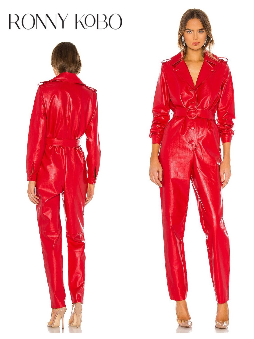 RONNY KOBO Alie Faux Leather Jumpsuit